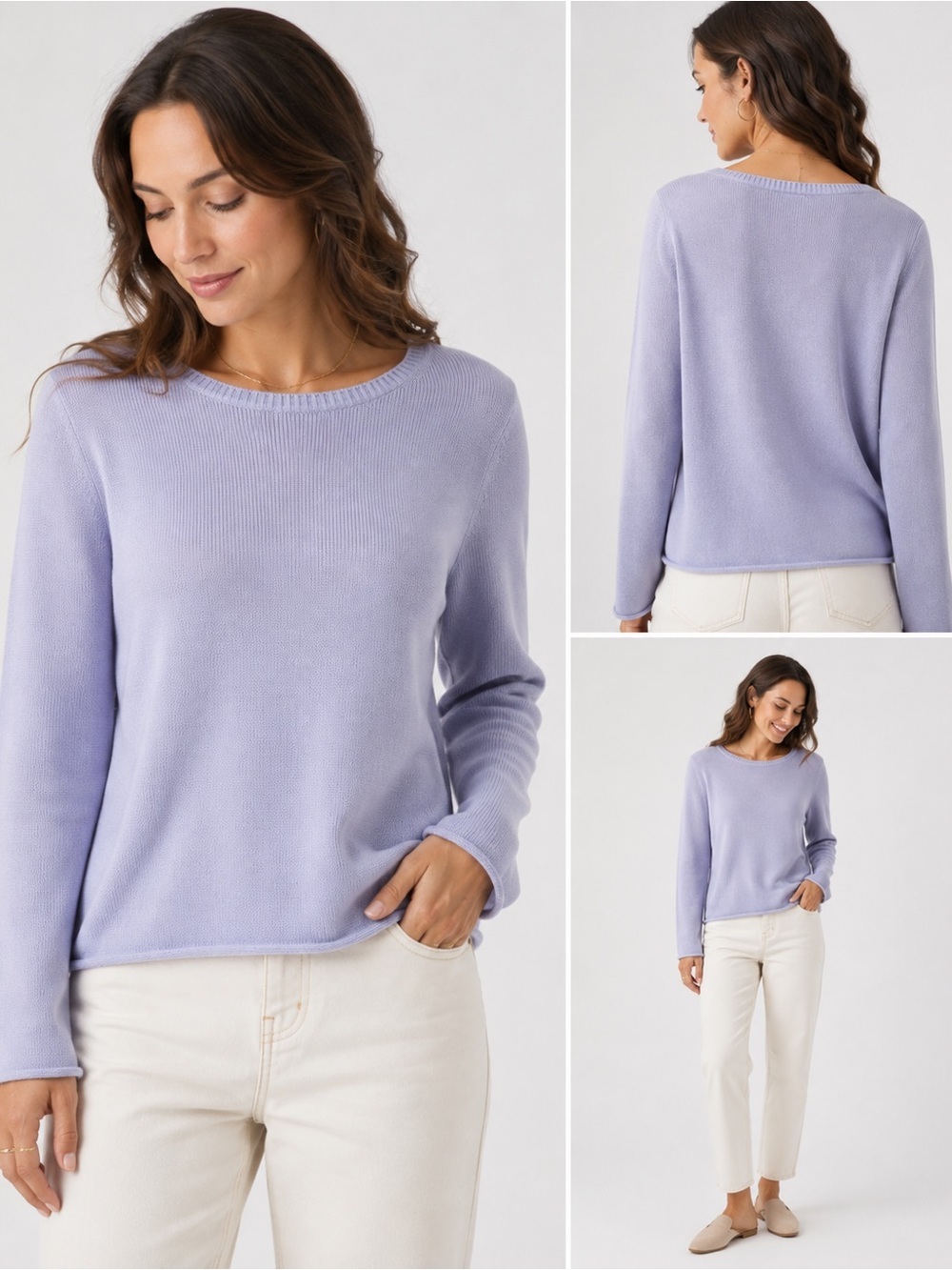 Eileen Fisher Organic Cotton TENCEL Crew Neck Knit Sweater Lavender Size S Peru